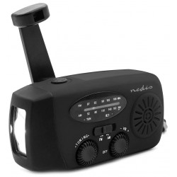 NEDIS přenosné nouzové rádio/ napájení z baterie 2000mAh/ z USB/ AM/ FM/ funkce powerbanky/ USB-C/ černé
