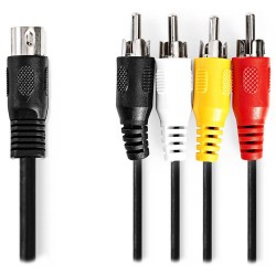 NEDIS redukční audio kabel DIN/ 5pin zástrčka DIN - 4× zástrčka RCA/ černý/ bulk/ 1m
