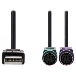NEDIS USB 2.0 kabel 2v1/ zástrčka USB-A/ 2x zásuvka PS/2/ 480 Mbps/ poniklovaný/ kulatý/ PVC/ černý/ blistr/ 30 cm