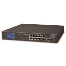 OPRAVENÉ - Planet FGSD-1022VHP PoE switch, 8x100, 2x1000-TP/SFP, LCD, VLAN, extend mód 10Mb do 250m, IEEE 802.3at＜120W