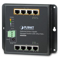 OPRAVENÉ - Planet WGS-804HPT plochý L2 switch, 8x1Gb, 4x PoE 802.3at 144W, 48-54VDC, -40~75°C, IP30, fanless