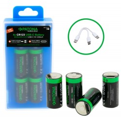 PATONA nabíjecí baterie CR123A Li-lon 800mAh 3,0 V s USB-C nabíjením, 4ks v balení