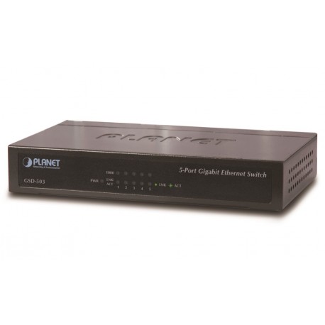 Planet GSD-503 switch 5x 10/100/1000Base-T, EuP, 802.3az, kov, fanless