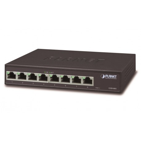 Planet GSD-805v2 switch 10/100/1000 (8x 1000Base-T), VLAN, IEEE 802.3az, ESD+EFT, internal pwr, fanless