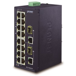 Planet IFGS-1822TF průmyslový switch, 16x100M + 2x1Gb/SFP, -40 až 75st.C, dual 9-48VDC, IP30, fanless