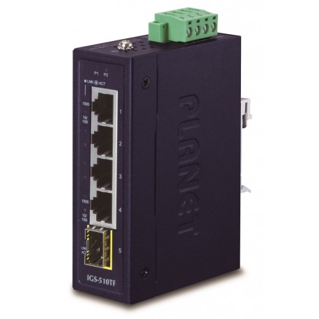 Planet IGS-510TF Průmyslový Switch 4x 1000Base-t, 1x SFP, dual power, 9-48VDC, -40 +75°C