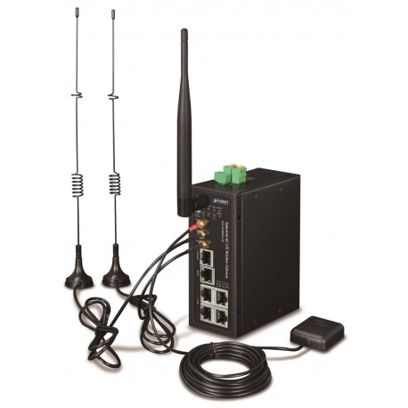 Planet IoT/M2M průmyslová brána, 1xWAN+3xLAN 1Gb, 2xLTE, WiFi ac, GPS, 3xCOM, I/O, DIN, IP30, -36/+75C, 9-36VDC