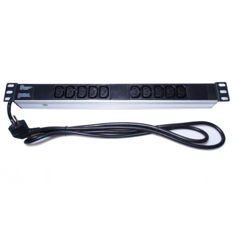 PremiumCord Panel napájecí do 19" racku 1U, 10xIEC (C13), 2m kabel