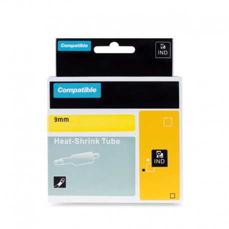 PRINTLINE kompatibilní páska s DYMO 18054, 9mm, 1, 5m, černý tisk/žlutý podklad, RHINO, bužírka