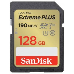 SanDisk Extreme PLUS 128GB SDXC / UHS-I, Class 10, U3, V30 /  up to 190MB/s & 90MB/s Read/Write / + 2 years RescuePRO