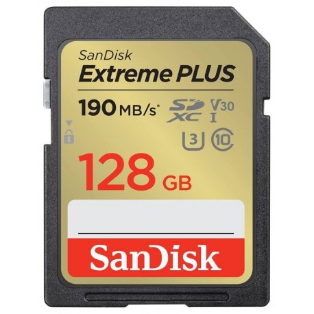 SanDisk Extreme PLUS 128GB SDXC / UHS-I, Class 10, U3, V30 /  up to 190MB/s & 90MB/s Read/Write / + 2 years RescuePRO