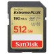 SanDisk Extreme PLUS 512GB SDXC / UHS-I, Class 10, U3, V30 /  up to 190MB/s & 130MB/s Read/Write / + 2 years RescuePRO