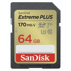 SanDisk Extreme PLUS 64GB SDXC / UHS-I, Class 10, U3, V30 /  up to 170MB/s & 80MB/s Read/Write / + 2 years RescuePRO