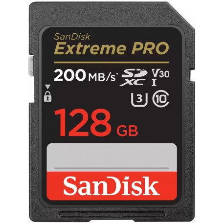 SanDisk Extreme PRO 128GB SDXC / UHS-I, Class 10, U3, V30 /  up to 200MB/s & 90MB/s Read/Write / + 2 years RescuePRO
