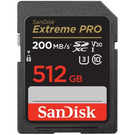 SanDisk Extreme PRO 512GB SDXC / UHS-I, Class 10, U3, V30 /  up to 200MB/s & 140MB/s Read/Write / + 2 years RescuePRO