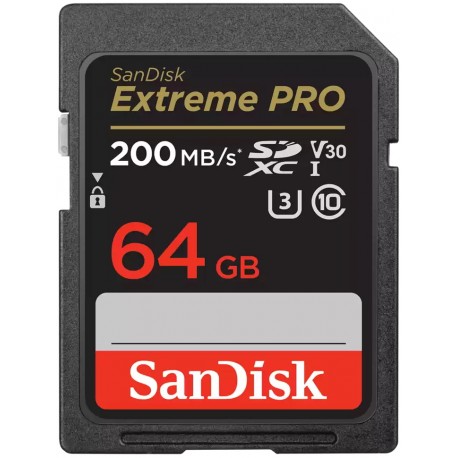 SanDisk Extreme PRO 64GB SDXC / UHS-I, Class 10, U3, V30 /  up to 200MB/s & 90MB/s Read/Write / + 2 years RescuePRO