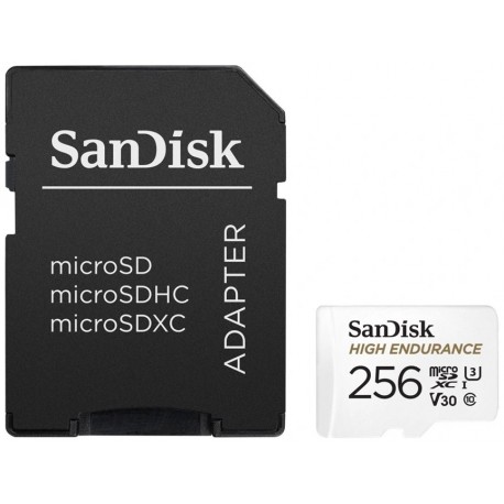 SanDisk High Endurance microSDXC 256GB / C10, U3, V30 / Full HD / 4K videos / dash cams & home monitoring / + SD Adaptér