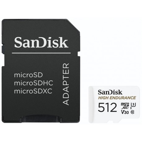 SanDisk High Endurance microSDXC 512GB / C10, U3, V30 / Full HD / 4K videos / dash cams & home monitoring / + SD Adaptér