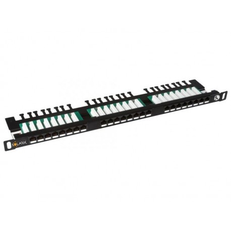 Solarix 19" Patch panel 24xRJ45 CAT5E UTP s vyvaz.lištou černý 0,5U, SX24HD-5E-UTP-BK