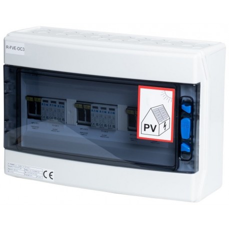 Solarmi DC3 osazený rozvaděč pro fotovoltaiku, 3x svodič, 3x odpojovač, pojistky, 3x15A, 1000V,