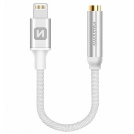 Swissten audio adaptér textile lightning /jack(samice) 0,15 m stříbrný