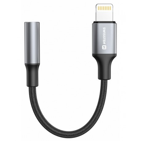 Swissten audio adaptértextile lightning (samec)  / 3,5mm aux 0,15 m černý (nahrazuje 73501211)