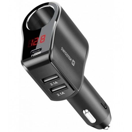 Swissten autoadaptér s výstupem 1x cl, 1x ucb-c pd a 2x usb-a, 108w - 216w
