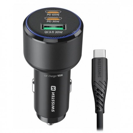 Swissten Cl Adaptér 2x USB-C PD + USB-A, 95W Černý + Kabel USB-C / USB-C, 1 m
