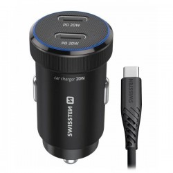Swissten Cl Adaptér 2x USB-C PD, 20W Černý + Kabel USB-C / USB-C, 1M