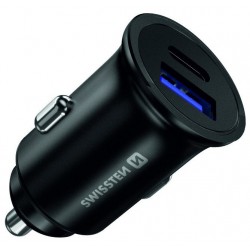 Swissten cl adaptér power delivery usb-c + quick charge 3.0 36w metal černý
