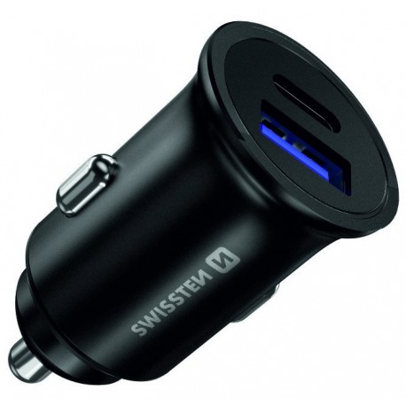 Swissten cl adaptér power delivery usb-c + quick charge 3.0 36w metal černý