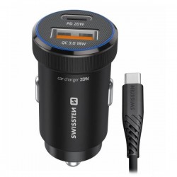 Swissten Cl Adaptér USB-C PD + USB-A, 20W Černý + Kabel USB-C / USB-C, 1M