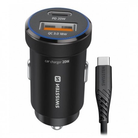 Swissten Cl Adaptér USB-C PD + USB-A, 20W Černý + Kabel USB-C / USB-C, 1M