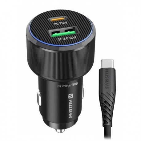 Swissten Cl Adaptér USB-C PD + USB-A, 38W Černý + Kabel USB-C / USB-C, 1 M
