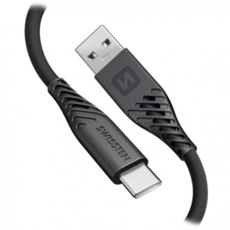 Swissten datový kabel soft silicone usb / usb-c 0,4 m černý