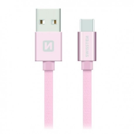 Swissten Datový Kabel Textile Usb / Usb-C 1,2 M Růžovo/Zlatý