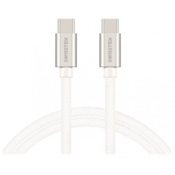 Swissten datový kabel USB-C / USB-C s textilním opletem, 2,0 M Stŕíbrný