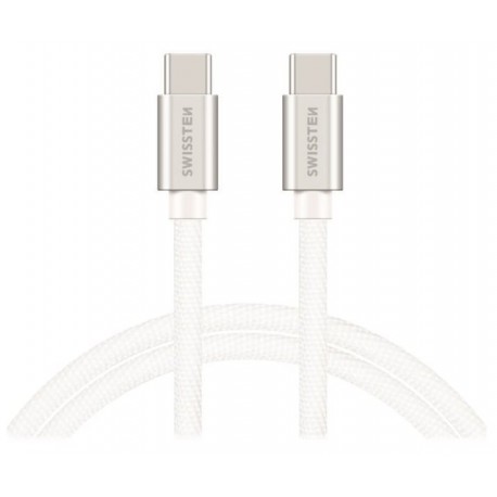 Swissten datový kabel USB-C / USB-C s textilním opletem, 2,0 M Stŕíbrný