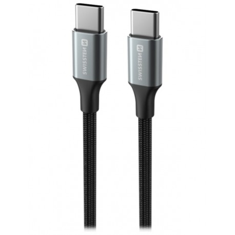Swissten datový kabeltextile ii usb-c / usb-c 1,5 m černý