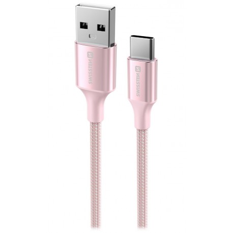 Swissten datový kabeltextile ii usb / usb-c 1,5 m růžový
