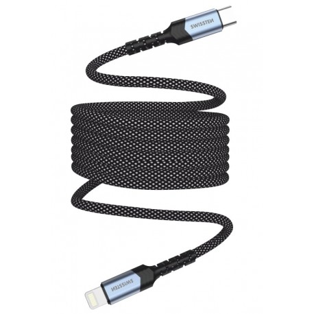 Swissten magnetický datový kabel samonavíjecí usb-c / lightning 1 m