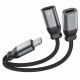 Swissten nabíjecí audio adaptértextile lightning (samec) / 2x lightning (samice) 0,12 m černý