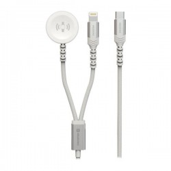 Swissten opletený magnetický kabel 2v1 pro apple watch a lightning, usb-c 1.2 m bílý