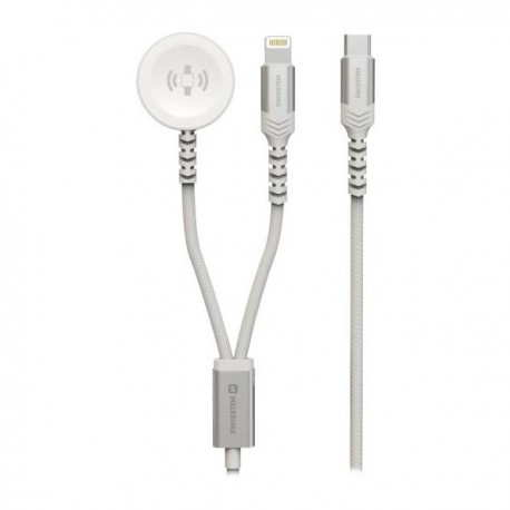 Swissten opletený magnetický kabel 2v1 pro apple watch a lightning, usb-c 1.2 m bílý