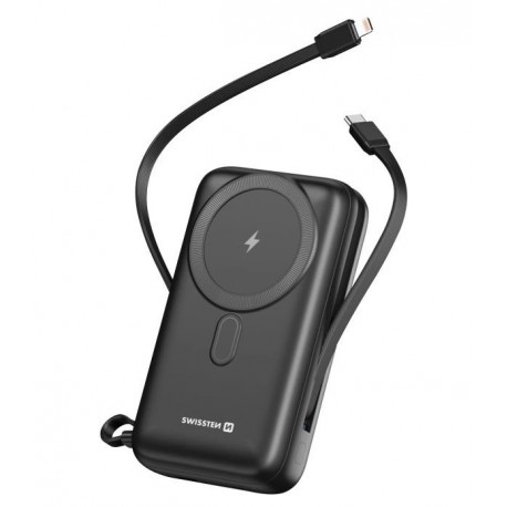 Swissten power bank 20000 mah pd 20w s integrovanými kabely  usb-c a lightning (kompatibilní s magsafe)
