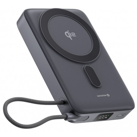 Swissten Power Bank Magsafe Qi2 15W, 10000 mAh s Integrovaným Kabelem USB-C Černá