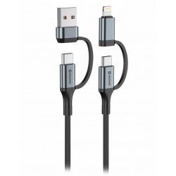 Swissten textilní datový kabel 4in1, 3A, 1,5m černý
