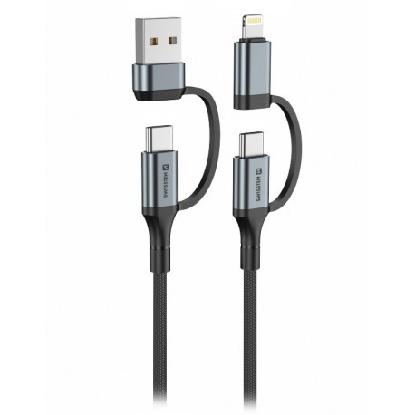 Swissten textilní datový kabel 4in1, 3A, 1,5m černý