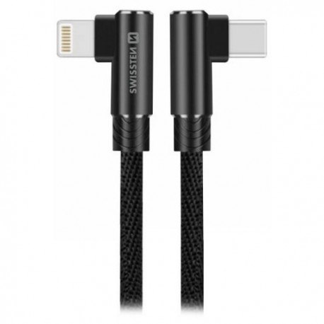 Swissten textilní datový kabel arcade usb-c / lightning 1,2 m černý