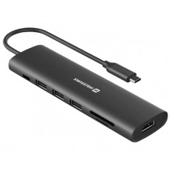 Swissten usb-c hub 7-in-1 (usb-c 100w, hdmi 4k, 1x usb-a 3.0, 2x usb-a 2.0, sd, micro sd) aluminium